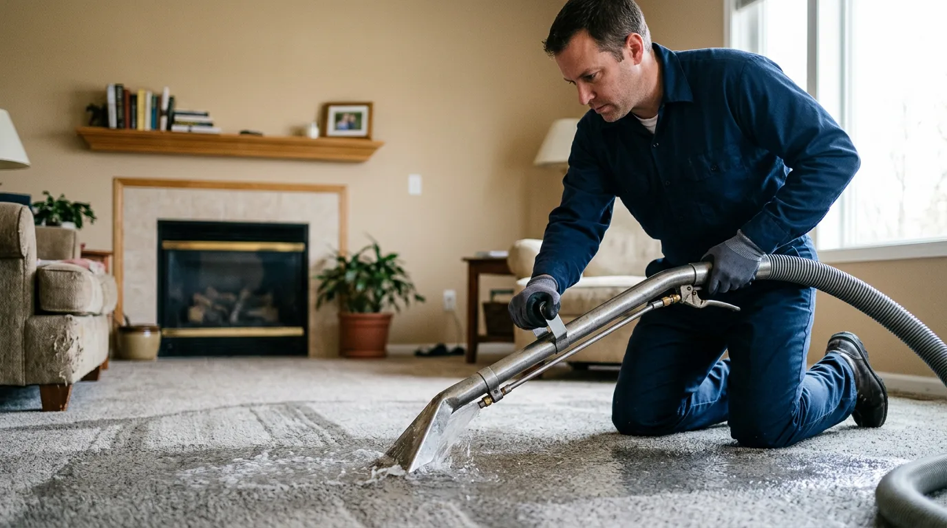 Water damage restoration technician working near Lewisville, OH